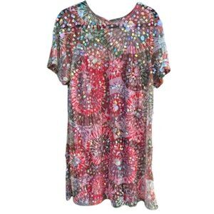 Frances Valentine Sequin Bubbly Firework Glam Mesh Tunic Sheath Party Dress L